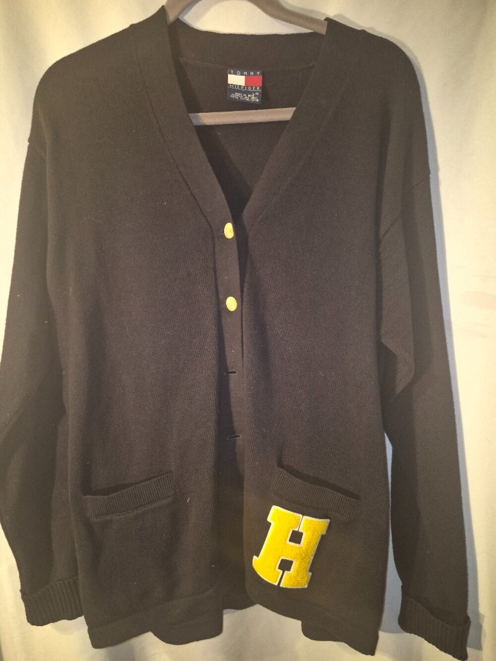 Vintage Tommy Hilfiger black cotton letterman cardigan sweater